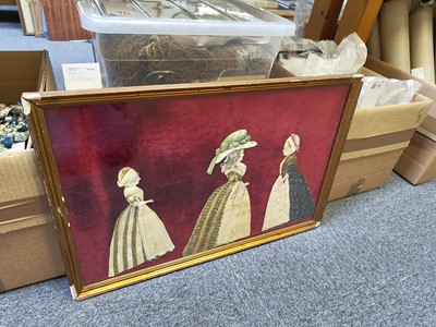 Lot 727 - Cut-out Figures. Two framed painted cut-out portraits of 18th century ladies, circa 1785