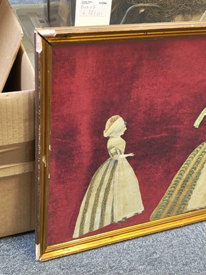 Lot 727 - Cut-out Figures. Two framed painted cut-out portraits of 18th century ladies, circa 1785