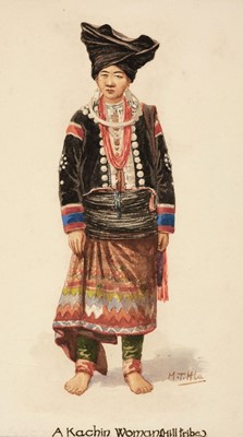 Lot 247 - Hla (Mg Tun, 1874 - 1946). Two watercolours of Burmese female costume