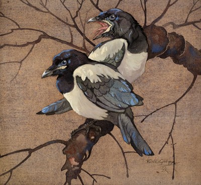 Lot 665 - Gudgeon (Ralston, 1910-1984). Pair of Magpies, watercolour and gouache on linen