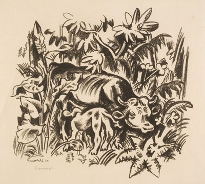 Lot 394 - Seewald (Richard, 1889-1976). Kuh mit Kalb im Unterholz, 1920, lithograph