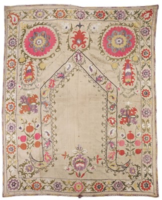 Lot 777 - Suzani. An embroidered prayer suzani, Uzbekistan, 19th century