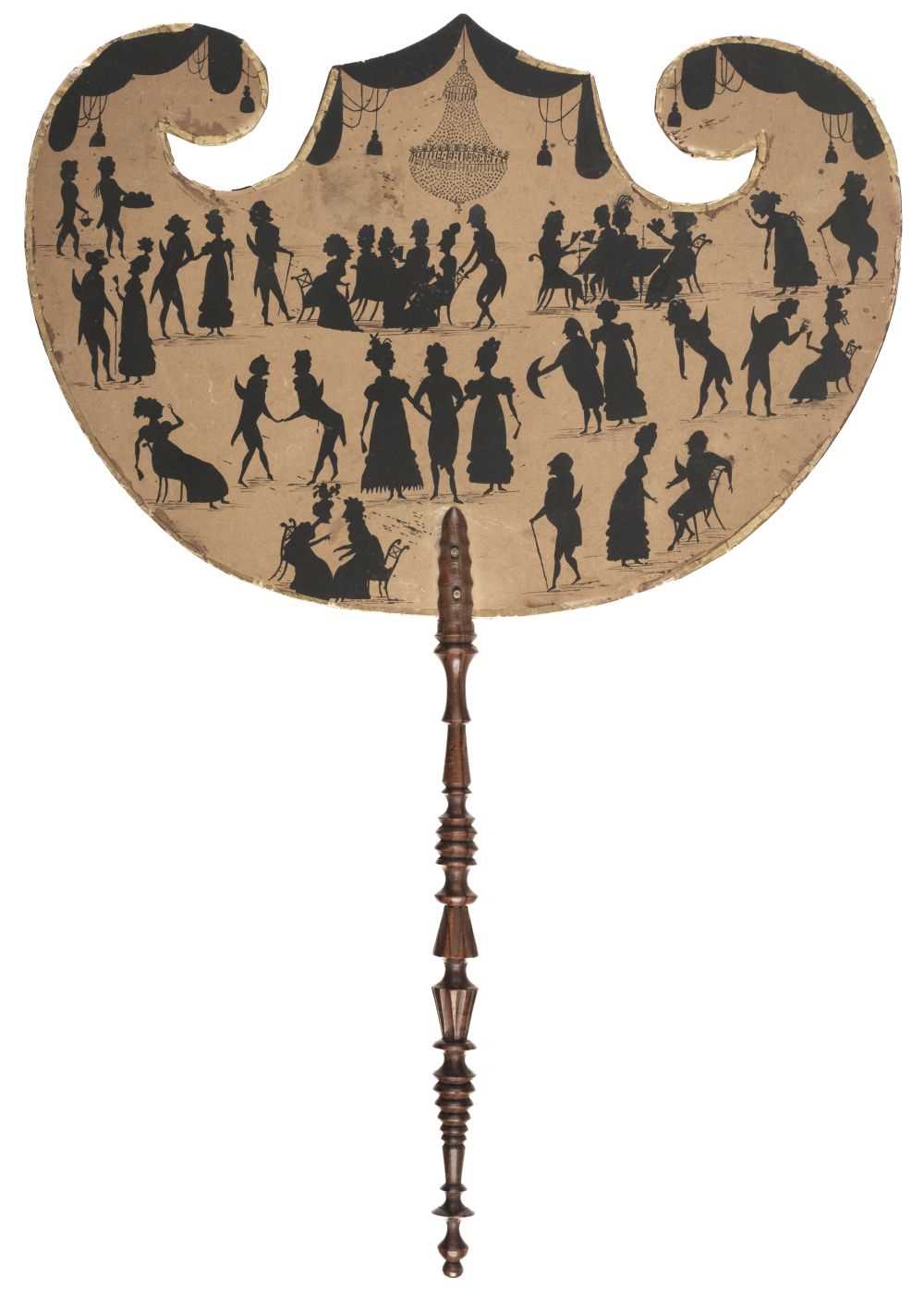 Lot 798 - Silhouette Fan. A hand-painted Regency silhouette fan, circa 1810-1820