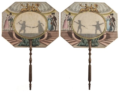 Lot 795 - Movable Silhouette Fans. Pair of etched movable fans, Paris: Alphonse Giroux, circa 1820s