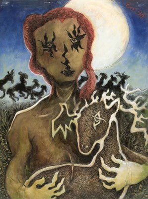 Lot 315 - Cox (Morris, 1903-1998). Girl with Red Hair and Deer, 1994, acrylic on board