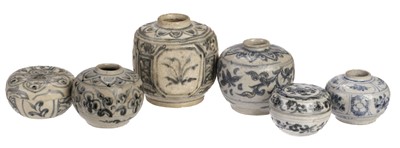 Lot 578 - Chinese Vessels. Chinese miniature blue and white pottery vessels, Jingdezhen kiln