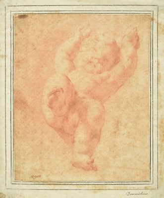 Lot 23 - Attributed to Domenichino (Domenico Zampieri, 1581-1641). Falling Putto backwards, red chalk