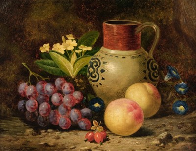 Lot 138 - Bale (Charles Thomas, 1849-1925). Still Life with fruit and flowers on a mossy bank, 1867