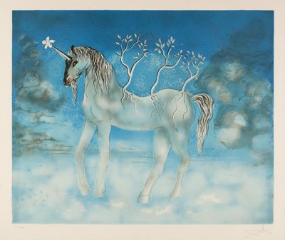 Lot 428 - Dali (Salvador, 1904-1989). The Happy Unicorn, colour lithograph with gold on paper