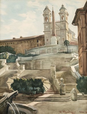 Lot 334 - Marchegiani (Armando, 1902-1987). The Spanish Steps, Roma, 1934, watercolour