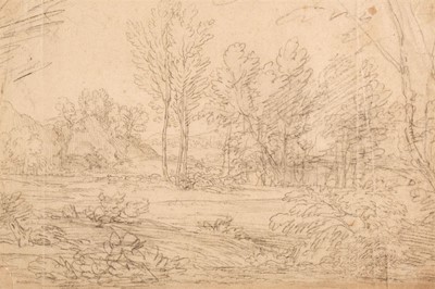 Lot 29 - Wilson (Richard, 1713/14-1782). Wooded Landscape, chalk on buff paper