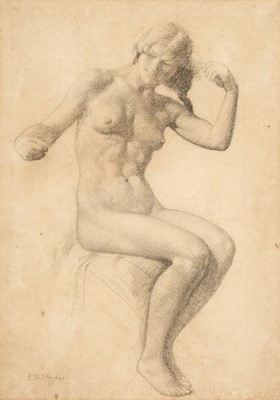 Lot 137 - Hughes (Edward Robert, 1851-1914). Seated female nude, black chalk on cream laid paper