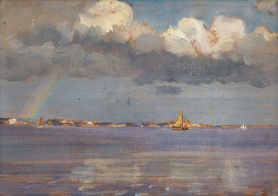 Lot 274 - English School. Summer on the Coast with Sailing Boats and Rainbow, circa 1920