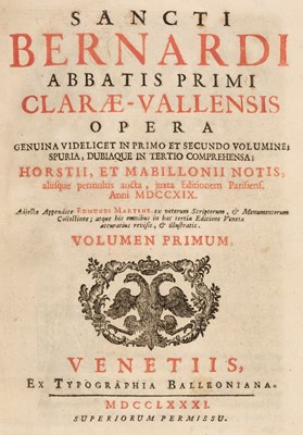 Lot 362 - Bernard (of Clairvaux, Saint). Sancti Bernardi Abbatis Primi Claræ-Vallensis Opera, 1781