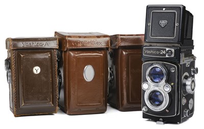 Lot 213 - Rolleiflex 3.5T, Yashica-24 and Yashica-A medium format film cameras