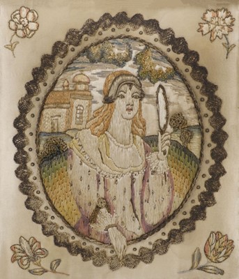 Lot 489 - Embroidered picture. Needlework picture of Aphrodite, probably Continental, 17th century, & 2 others