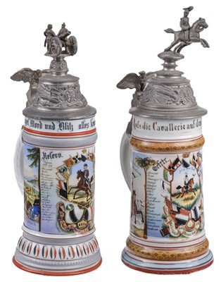 Lot 254 - German Military Beer Stein. Two pre WWI porcelain lithophane beer steins