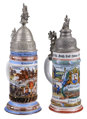 Lot 252 - German Military Beer Stein. Two porcelain lithophane beer stein