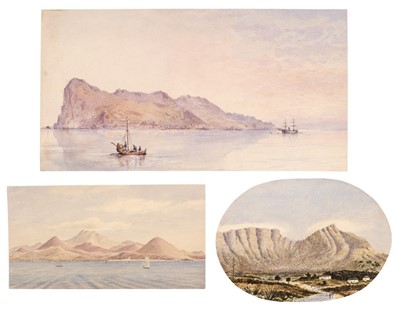 Lot 11 - Gibraltar. View of Gibraltar from the sea, circa 1830, pen and ink and watercolour
