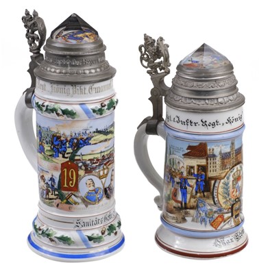 Lot 253 - German Military Beer Stein. Two porcelain lithophane beer steins