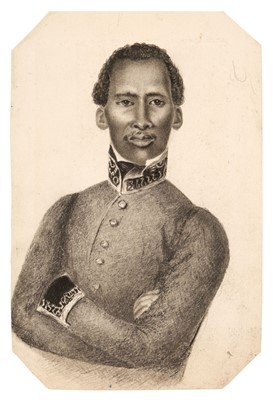 Lot 141 - French School. Portrait of a young black miltary cadet, circa 1810, fine pencil study