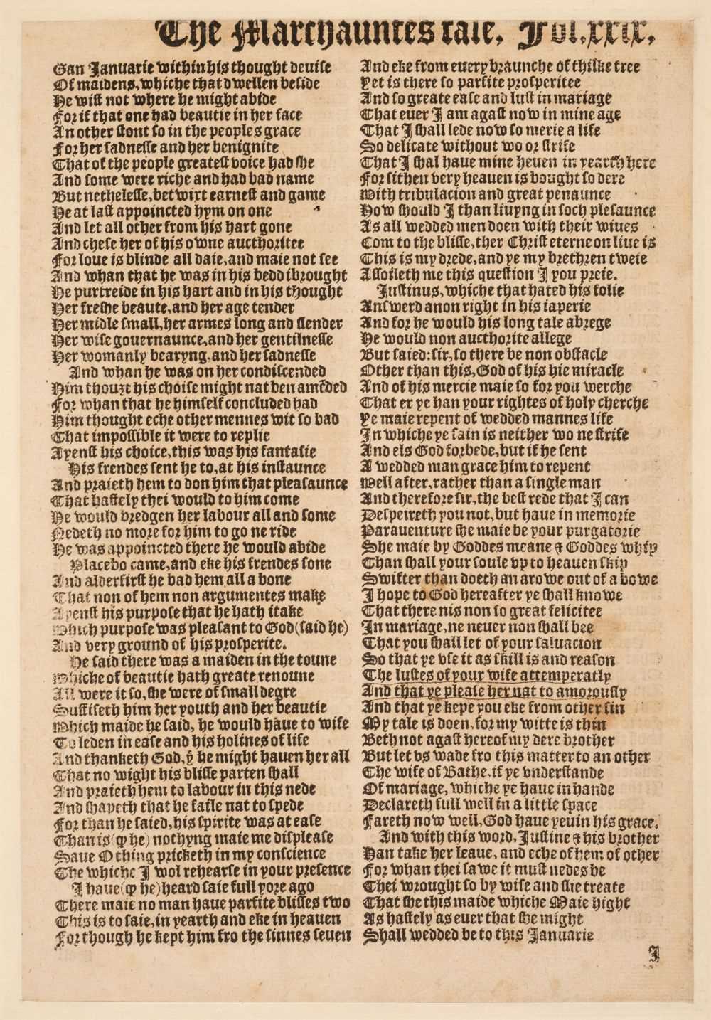 Lot 305 - Chaucer (Geoffrey). A folio leaf from Chaucer's Works, 1561, and three other 16th century titles