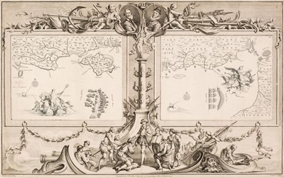Lot 136 - Pine (John), Two charts (on one sheet) showing the progress of the Spanish Armada, 1739