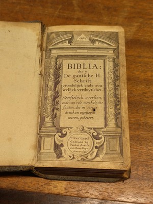 Lot 241 - Bible [Dutch]. Biblia: dat is, De gantsche H. Schrift..., Amsterdam, 1630