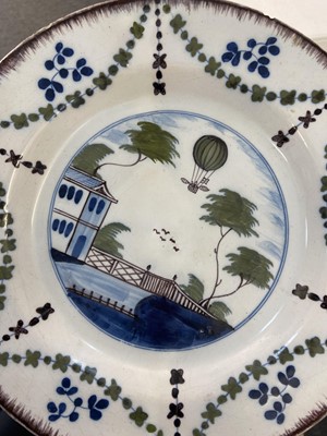 Lot 512 - Early Ballooning.  London delft plate commemorating the flight of Vincenzo Lunardi