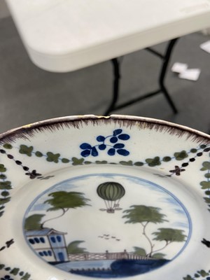 Lot 512 - Early Ballooning.  London delft plate commemorating the flight of Vincenzo Lunardi