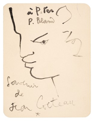 Lot 277 - Cocteau (Jean, 1889-1963), Signed Notecard, c. 1950s