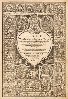 Lot 308 - Bible [English]. The Bible: translated according to the Ebrew and Greeke..., 1611