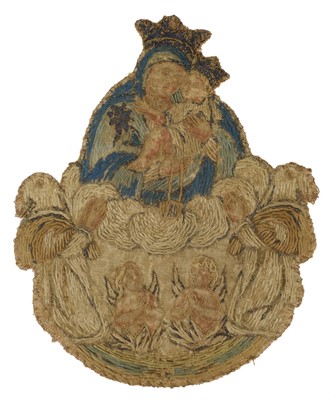 Lot 481 - Embroidered Appliqués. Virgin and Child embroidered appliqué, probably Continental, 17th century