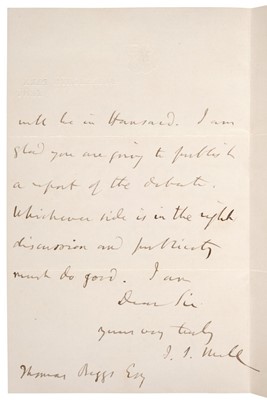 Lot 234 - Mill (John Stuart, 1806-1873). Autograph Letter Signed, 'J. S. Mill', 23 April 1868