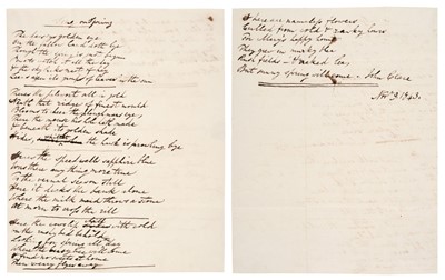 Lot 228 - Clare (John, 1793-1864), Autograph Manuscript Poem Signed, ‘John Clare’, 9 November 1843