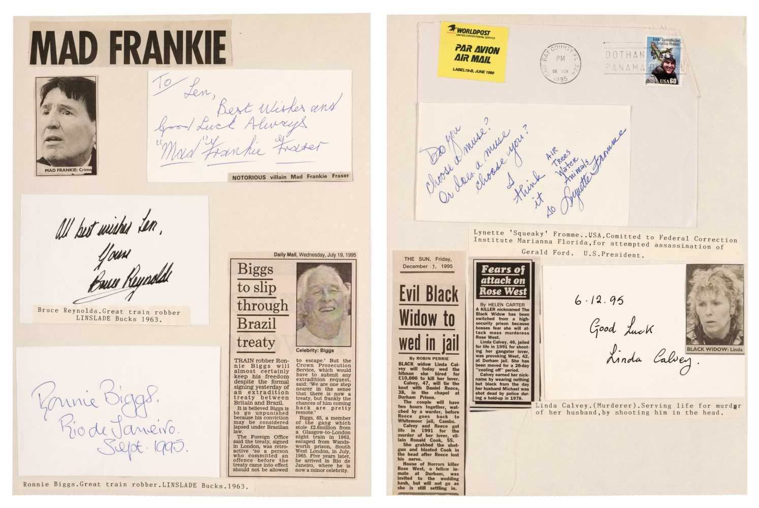 Lot 393 - Police & Criminal Autographs. An unusual collection of approximately 90 autographs, c. 1995