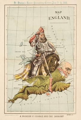 Lot 133 - England and Wales. Merry (Tom), Map of England, A Modern St. George and the Dragon!!!, 1888