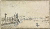 Lot 130 - London. Battersea Church, late 18th-century pen and ink drawing