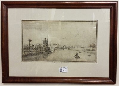 Lot 130 - London. Battersea Church, late 18th-century pen and ink drawing