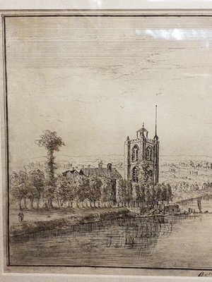 Lot 130 - London. Battersea Church, late 18th-century pen and ink drawing