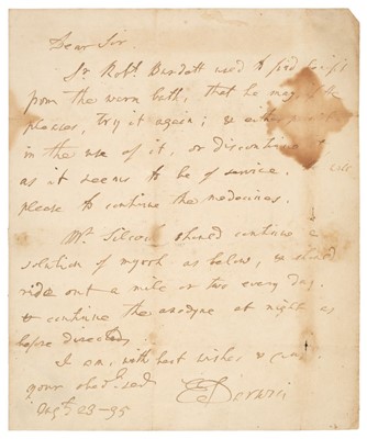 Lot 321 - Darwin (Erasmus, 1731-1802), Autograph Letter Signed, 'E. Darwin', 23 August 1795