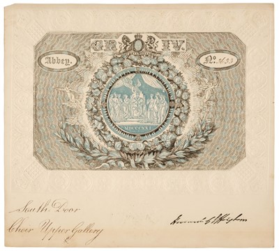 Lot 423 - George IV (1762-1830). A printed ticket for admission to Westminster Abbey, 1821