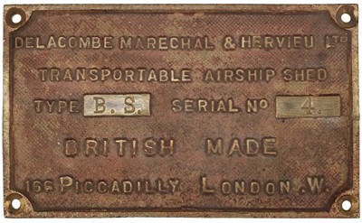 Lot 328 - Airship Shed Plaque. WWI RNAS airship shed brass plaque circa 1917