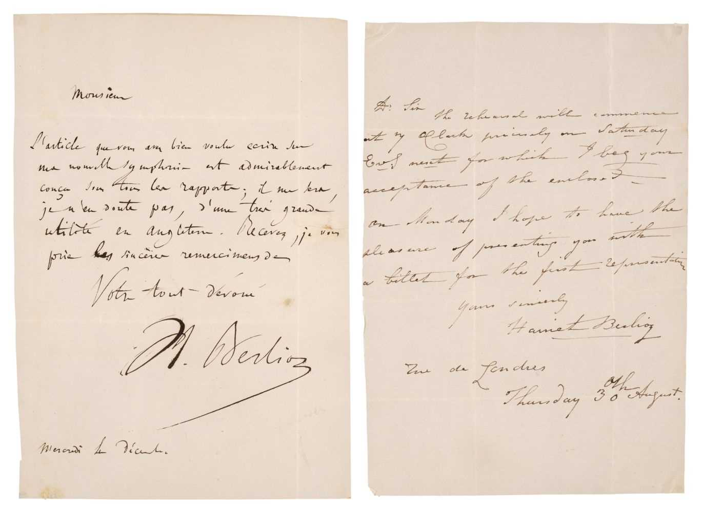 Lot 226 - Berlioz (Hector, 1803-1869), Autograph Letter Signed, ‘H. Berlioz’, c. 1840