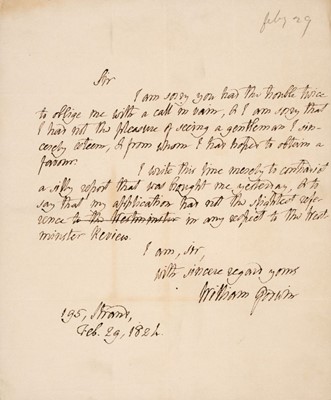 Lot 222 - Godwin (William, 1756-1836), Autograph Letter Signed, ‘William Godwin’, 29 February 1824