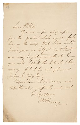 Lot 224 - Faraday (Michael, 1791-1867), Autograph Letter Signed, ‘’M. Faraday’, no place, no date