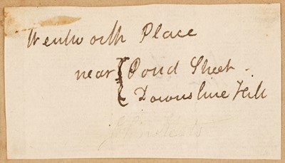 Lot 220 - Keats (John, 1795-1821), Autograph Address Slip, c. 1818-20