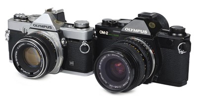 Lot 202 - Olympus OM-1 & OM-2 SLR 35mm cameras and collection of Olympus / Tamron lenses + accessories