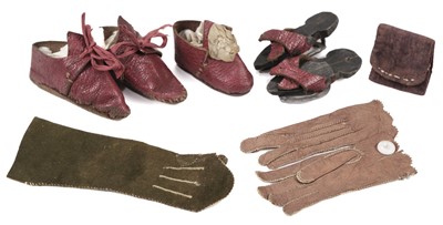 Lot 443 - Miniature Clothing. A pair of miniature pattens, 1st half 18th century, & other items