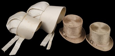 Lot 444 - Miniature Clothing. Two Quaker miniature coal-scuttle bonnets, Philadelphia:  Sarah Smith, c. 1840s